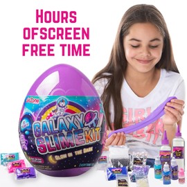 GirlZone Egg Surprise Galaxy Slime Kit for Girls, 39 Pieces to Make Glow in The Dark Slime, DIY Slime with Glitter, Fun Slime Kits for Girls 10-12