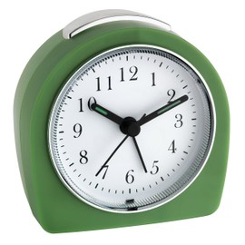 TFA Dostmann 60.1021.04 Analogue Alarm Clock, Quiet Movement, Alarm with Snooze Function, Backlight, Green, L 87 x W 55 x H 90 mm