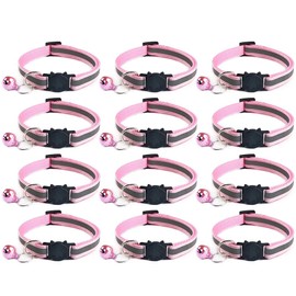 Tafeiya 12x Reflective Design Adjustable Cat Collars More Safety Quick Release Safety Buckle with Bell (Pink)