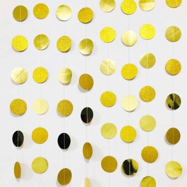 We Moment Zone 52 Ft Gold Glitter Paper Circle Dots Garland, 6 Pieces Hanging Round Garland for Birthday, Wedding, Baby Shower, Party Decoration