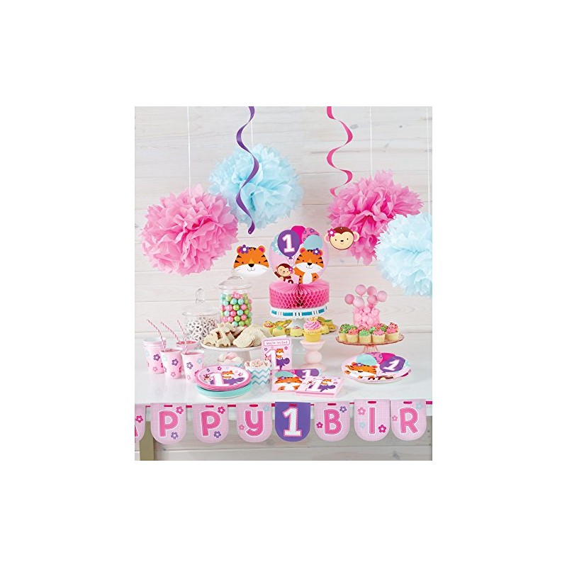 Creative Converting 324616 Border Print Plastic Tablecover, One is Fun-Girl