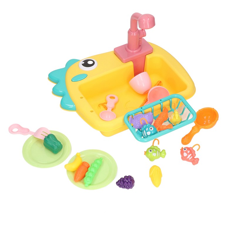 2 in 1 Play Kitchen Sink Toys with Running Water
