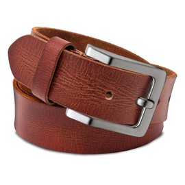 ROYALZ Antique Vintage Leather Belt for Men Buffalo Leather Made of Robust 4 mm Full Leather Jeans Men's Belt with Pin Buckle 38 mm, Cognac Brown - Brushed Buckle