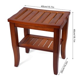 Teak Shower Bench,16'' Solid Wood Shower Stool with Storage Shelf & Handle,Waterproof Shower Bench Seat for Bathroom, Indoor & Outdoor Use