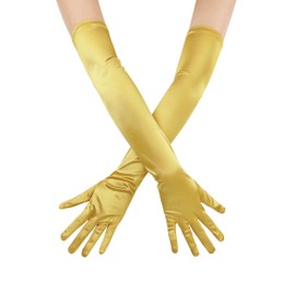 Aiphamy Long Opera Satin Gloves 1920s Elbow Length Formal Evening Bridal Gloves for Women, Gold