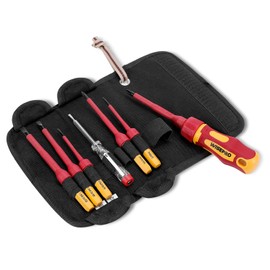 WISEPRO VDE Insulated Magnetic Screwdriver, 7-Piece 1000 V Screwdriver Set with Interchangeable Blade Set, 3 Crosses, 3 Slots, with Voltage Tester, for Electricians