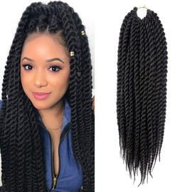 DakTou Havana Twist Crochet Braids Senegalese Twist Crochet Braids Mambo Twist Braiding Hair (22 Inches, 1B) 6 Packs / Lot