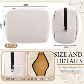 Hestya 3 Blanko Kosmetiktaschen zum Bemalen Reise Kosmetiktaschen Make Up Tasche Canvas Aufbewahrungstaschen Blanko DIY Stoffbeutel Rohlinge zum Beplotten Tasche Damen Kulturtasche für Frauen (Weiß)