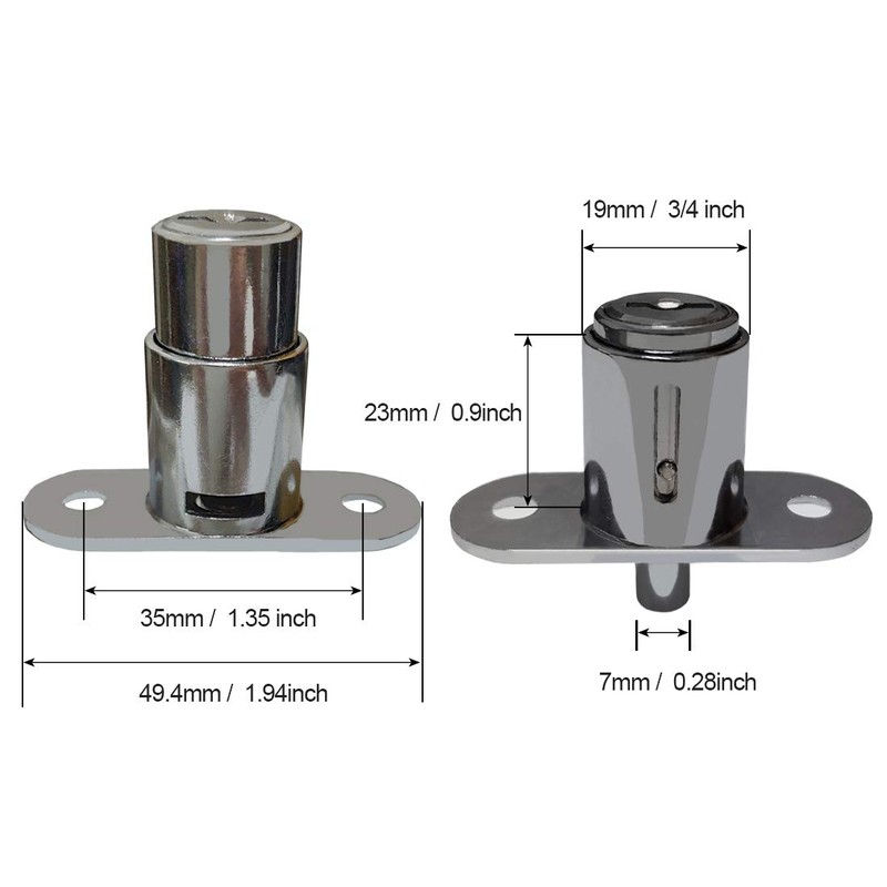 VictorsHome Push Plunger Lock 19x23mm Cylinder Head Chrome Plated Zinc