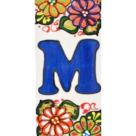 ART ESCUDELLERS Signs with Numbers and Numbers on Ceramic Tile Hand Painted Cord Technique for Signs with Names, Addresses and Signposts. Design Jardin 14.5 cm x 7 cm (Letters M).