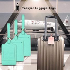 Teskyer Luggage Tag Luggage Labels with Name and Address Polyurethane Leather Leather Luggage Tags Pack of 3 Luggage Tags to Protect Privacy, Green