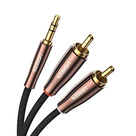 UGREEN 3.5mm to 2 Male RCA Cable Stereo Audio Adapter Braided Hi-Fi Sound Auxiliary RCA Y Splitter, Metal Shell Shielded Aux RCA Y Cord Compatible with Smartphone MP3 Tablet Speaker, 6FT