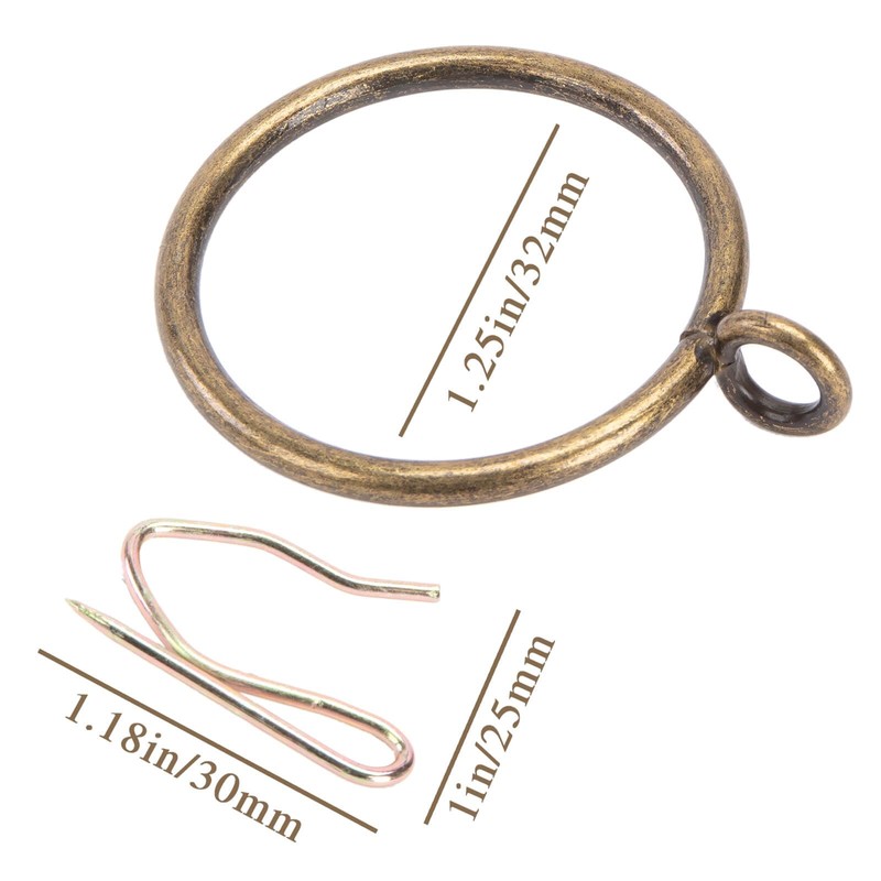 Curtain Rings with Hooks Rustproof Metal Drapery Rings with Eyelets