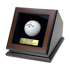 Chez Monett Hole in One Golf Ball Display Case Box - Custom Plaque Engraving - Wood with Glass Lid