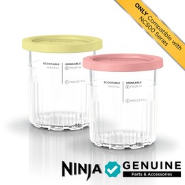 Ninja Ninja Creami Deluxe Pints 2 Pack, Compatible with NC500 Series Creami Deluxe Ice Cream Makers, Genuine Ninja Pint, BPA-Free & Dishwasher Safe, Color Lids, 1 Pint Each, Clear/Coral/Yellow, XSKPNTLD2
