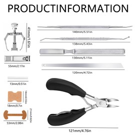 CHEMAILON Professional Ingrown Toenail Correction Kit - Stainless Steel Ingrown Toenail Clippers, Correction Patches, Lifter & Tools for Ingrown Toenail Treatment, Home Pedicure Solution