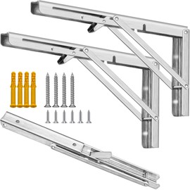 10 Inch Folding Shelf Brackets Heavy Duty Stainless Steel Collapsible Shelf Bracket Max Load 300lbs, Wall Mounted Shelf Hinges for DIY Space Saving Table Work Bench, 2 Pcs