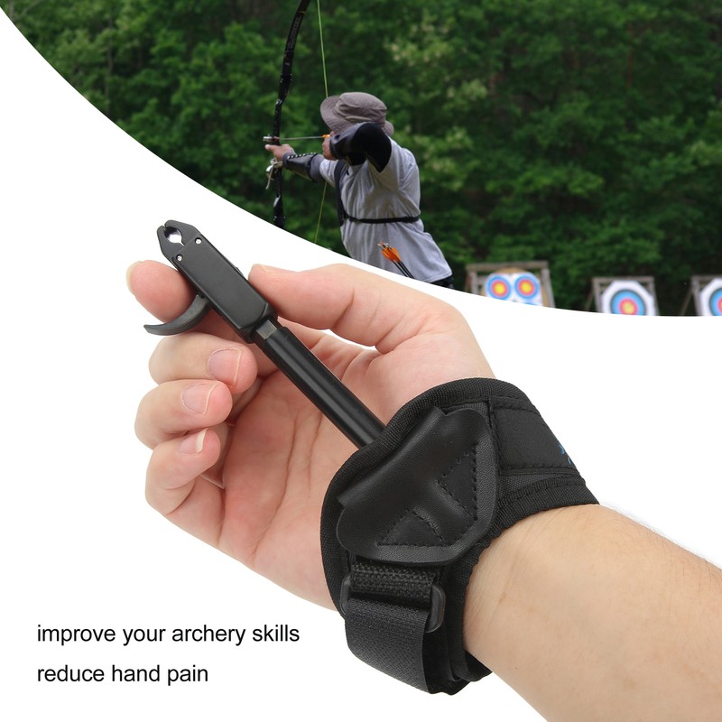 Bow Caliper Release Aid Aluminum Alloy Neoprene Wrist Strap Archery