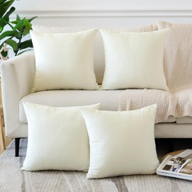 Sungeek Set of 4 Decorative Cushion Covers Solid Soft Velvet Pillow Covers with Invisible Zipper Square Throw Pillow Cases for Sofa Car Patio Bedroom Living Room 40x40cm Cream White