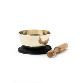 Small Singing Bowl in Yellow Bag with Black Base and Wooden Striker -5038-