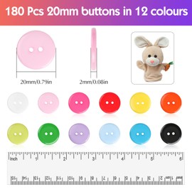 Furuising 180 Pcs Mixed Buttons, 20mm Resin Button 12 Color Round Sewing Craft Buttons with Storage Box for Sewing Knitting Arts Crafts DIY Handmade