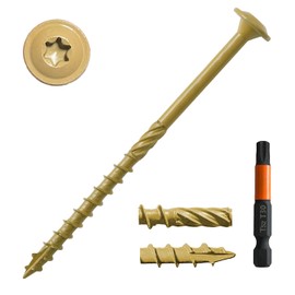[Pack of 50] #14 x 4" Wood Structural Lag Screws, Bronze Coated Torx/Star Drive Heavy Duty Construction Wood Screw, Modified Truss Washer Head, Star Drive Bit Included.