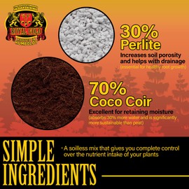Royal Gold Coco & Perlite 70-30 Premium Soilless Growing Medium, 1.76 Cubic Foot - Ready to Use, High Porosity Container Mix for Indoor and Greenhouse Applications