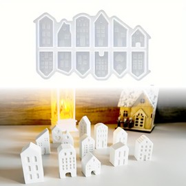 ZWWOGE Silikonformen Gießformen Häuser, 12 Stück Gießformen Silikon Haus Mini, Weihnachten Giessformen Silikon, Gips Zum Gießen Häuserkranz, Gipsformen mit Kreativ Beton,Resin Gießharz,Gießpulver