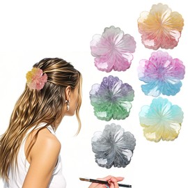 6Pcs Flower Claw Clips Nonslip Hair Clips Hawaiian Flower Clips Strong Hold Big Hair Claw Clips for Thick and Thin Hair for Women Medium Thick Hair Hair Claw Accessories