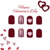 Valentines Press on Short Square Nails 24Pcs Dark Red Love