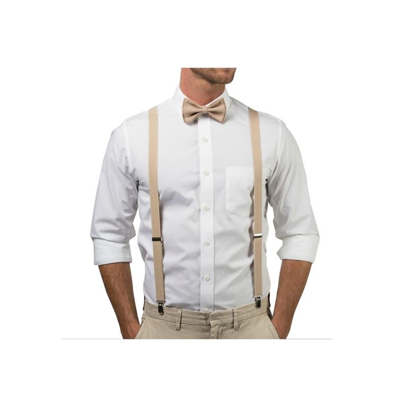 Beige Suspenders & Beige Bow Tie - Size: Adult (up