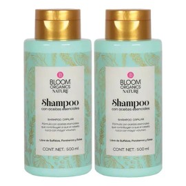 Shampoo Estimulante Crecimiento de Cabello Anticaída Bloom Organics Nature con Romero Bergamota Cafeína Chile Libre De Parabenos Y Sulfatos 2 Frascos 