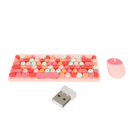Wireless Keyboard Mouse Combo 2.4GHz Wireless Mouse 86 Keys Colorful Keyboard Set with USB Receiver Pink