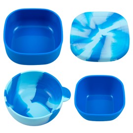 LunchBots Silicone Bowl for Kids, Stackable Nesting Bowl Set of 3 with Lid, Portable Travel Bowls, Dishwasher Safe, 9/18/33 oz (Blue Swirl)