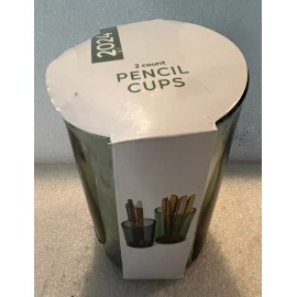 Made For Retail Two Glass Desktop Pencil and Pen Holders, New, Green and Aqua Tinted
