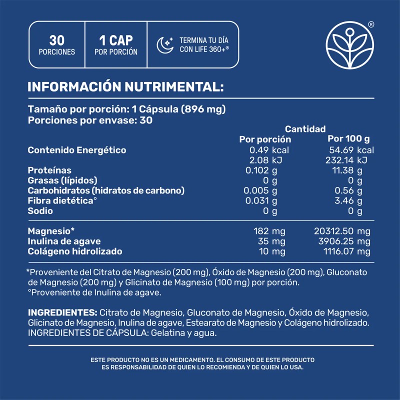 Magnesio Life360 Magnesium Blend 30 Cpsulas 4 Magnesios Sin Sabor