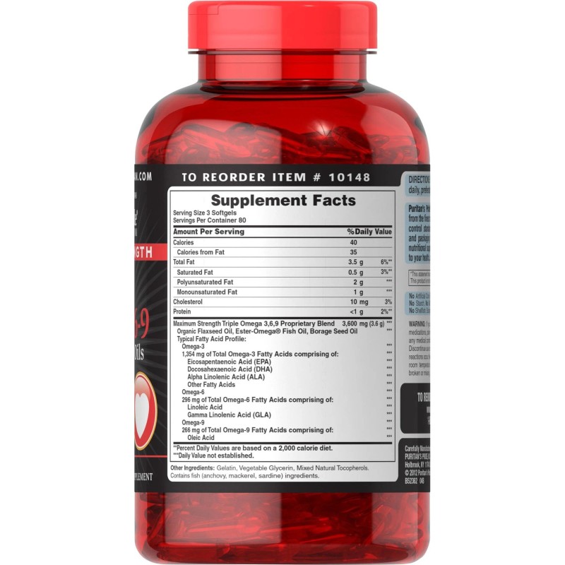 Maximum Strength Triple Omega 3-6-9 Fish, Flax & Borage Oils-240