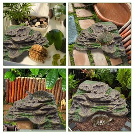 PINVNBY Resin Turtle Basking Platform with 2 Pcs Suction Cups,Floating Dock for Turtles,Tortoise Climbing Ramp Shale - Ideal for Aquatic Turtles,Stable & Durable,Easy to Install(Green Brown L)