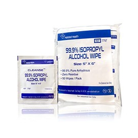 Cleanse Toallitas prácticas con alcohol isopropílico al 99.9%, 50 unidades, sin pelusas, no abrasivas, sin residuos de agua, ideal para electrónica, h