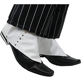 WHITE GANGSTER SHOE COVERS FANCY DRESS ACCESSORY - ADULTS WHITE SPATS GANGSTER SPATS 1920S GANGSTER FANCY DRESS COSTUME - ONE SIZE