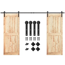 SMARTSTANDARD 11ft Heavy Duty Sturdy Double Sliding Barn Door Hardware Kit -Smoothly and Quietly -Easy to Install -includes Installation Instruction Fit 33" Wide Door Panel (I Shape Hanger)