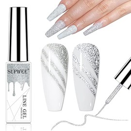 Supwee Silver Reflective Gel Polish Liner Gel Glitter Diamond Gel Liner Nail Art for Nails Sparkle Disco Drawing Gel Liner Polish Nail Painting for DIY Nail Art Design Manicure Soak Off UV Gel
