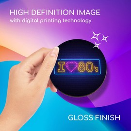 1 x Round Coaster - I Love 80's Neon Sign Effect Cork Backed MDF Glossy Tea Coffee Accessory #21713