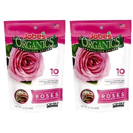 Jobe’s Organics Rose Fertilizer Spikes, 3-5-3 Time Release Fertilizer for All Flowering Shrubs, 10 Spikes per Package (2, Original Version)