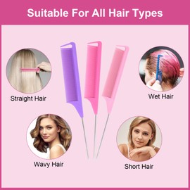 3 Stück Professioneller Stielkamm, Antistatischer Neckerei Haarkamm Set, Rattail Hair Comb für Hairstyling, Geflochtenes Haar, Nylon + Edelstahl Kamm für Salon und Heimgebrauch, Hitzebeständig