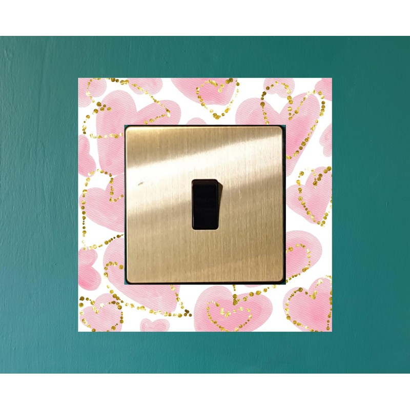 Pink Watercolour Hearts Pattern Electrical Light Switch Surround Printed Vinyl