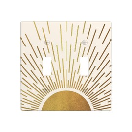 HIZUWKY Mid Century Boho Sunrise Gold Sun 2 Gang Double Toggle Light Switch Cover Abstract Bohemian Wall Plate Decorative Socket Electrical Outlets Faceplate for Bathroom Living Room