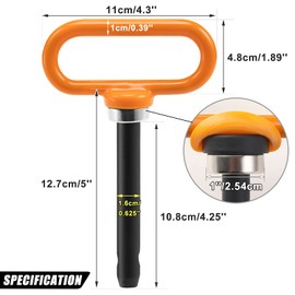 CZC AUTO Magnetic Hitch Pin 5/8" Lawn Mower Trailer Hitch Pin, Magnet Trailer Gate Pin for Simple One Handed Hook On & Off - Securely Hitch Lawn & Tow Behind Attachment, Orange