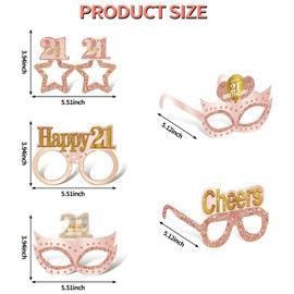 Guiruiy 24PCS 21st Birthday Paper Eyeglasses Decorations for Her, Pink Rose Gold Happy 21st Birthday Eyeglasses Gifts for Girls Women, Funny Finally 21 Year Old Birthday Glasses Party Supplies