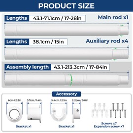 Mavivegue Closet Rod, 17 to 84 Inch Adjustable Closet Rods for Hanging Clothes, White, Hanging Rod for Closet Wardrobes Laundry RV, Bathroom